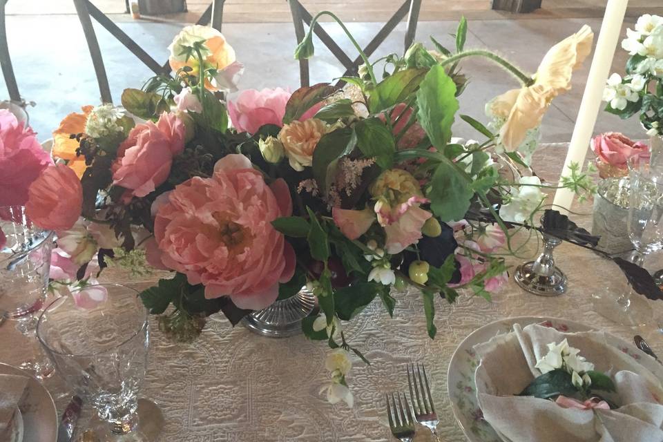 Peony Centerpiece and tablescape