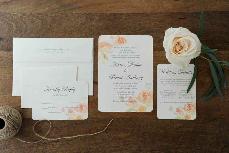 Romantic Floral Watercolor Wedding Invitation Suite