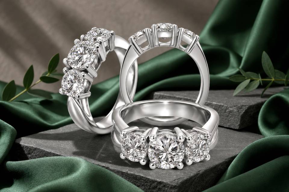 14 Kt White Gold 3-Stone Ring