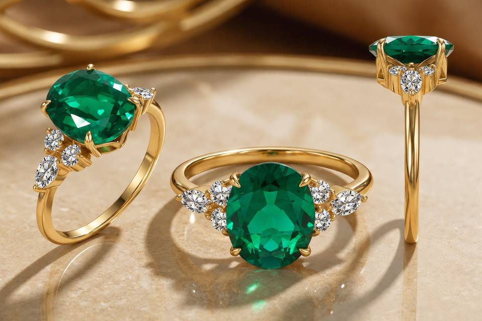 Lab Emerald Engagement Ring