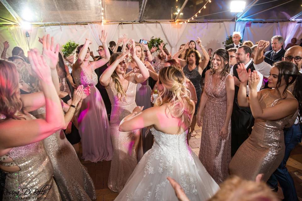 Bride and Bridal Party Dancing