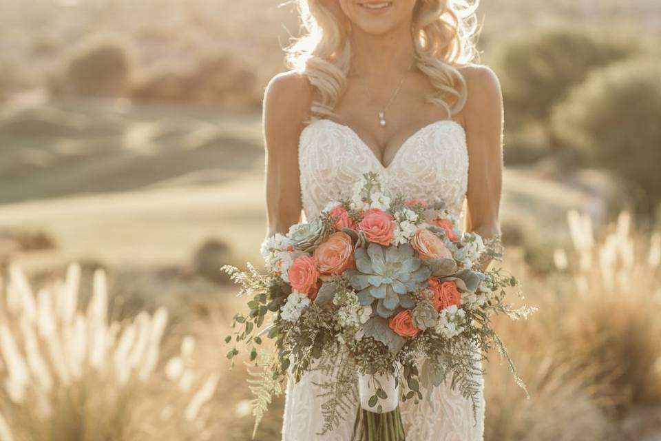 With the bouquet