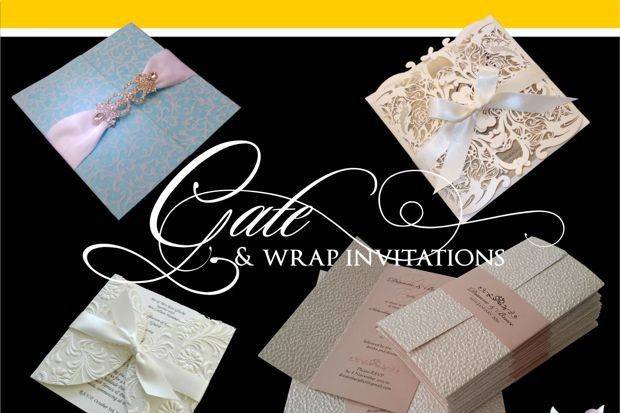 Gate wedding invitations created with handmade papers or lasercut with gatefold shape.