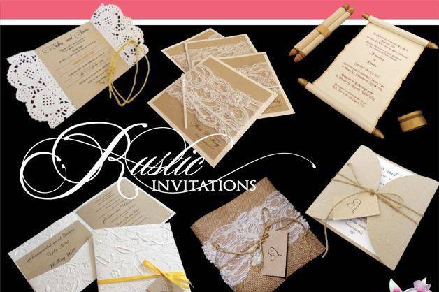 Rustic wedding invitations created with rustic materials, burlap and lace, kraft papers and twin for a  rustic look. Also suitable for barn, shabby chic, boho or outdoor weddings.
