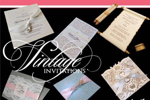 Vintage wedding invitations with designs and materials from another era. Also suitable for art deco, Gatsby, Old Hollywood, Damask, 1920's.