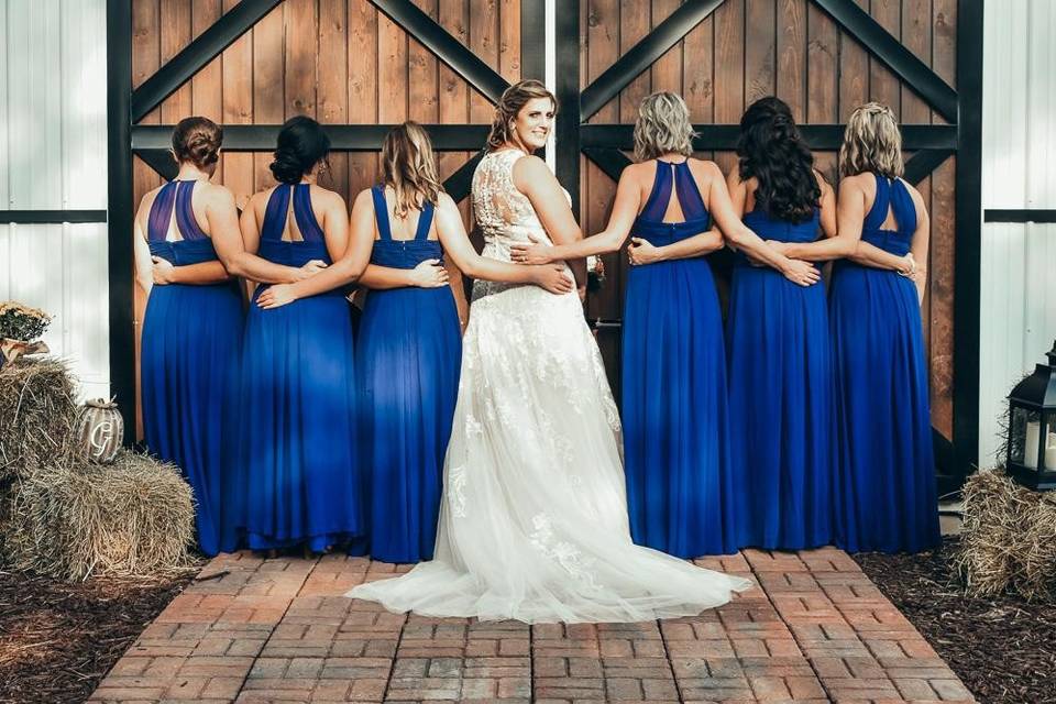 The bride and her bridesmaids