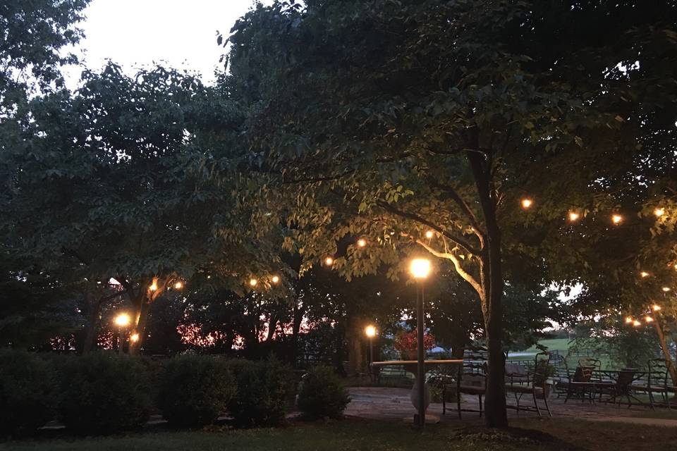 String lights in the courtyard