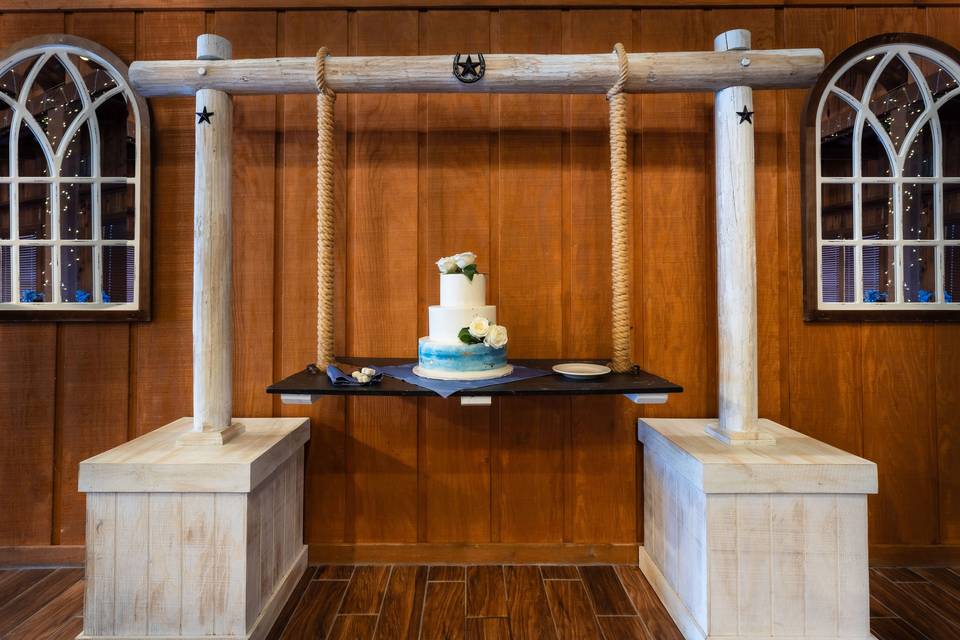 Rustic wooden swing cake stand
