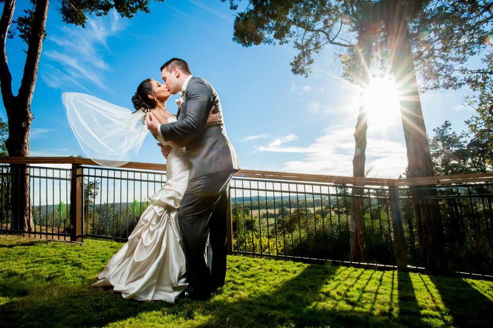 Newlyweds kissing