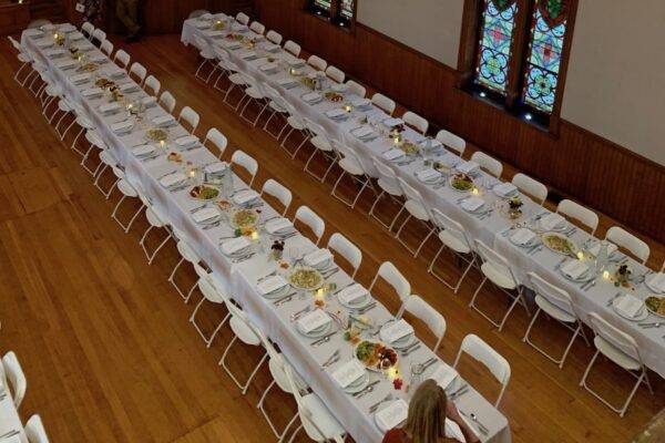 Tables set for Harvest Dinner