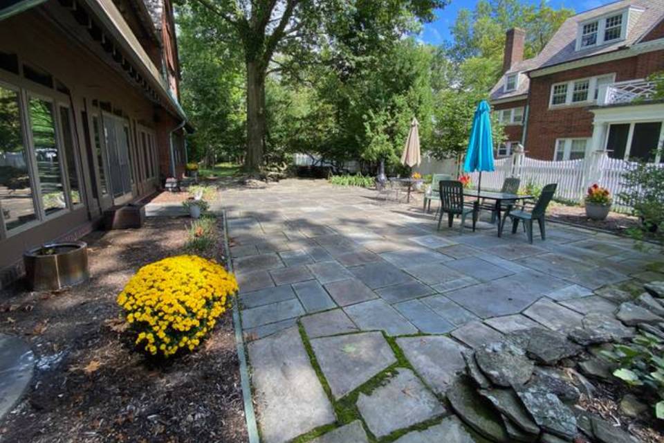 Stone patio in the summer