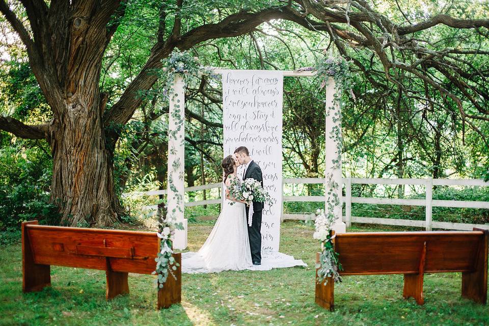 Hand painted modern calligraphy ceremony fabric backdrop