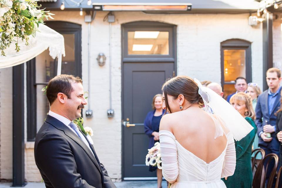 A grinning groom