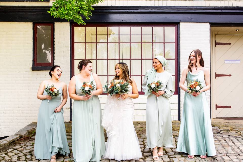 Bridesmaids laughing