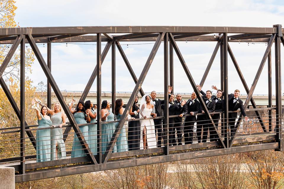 Wedding party on bridge