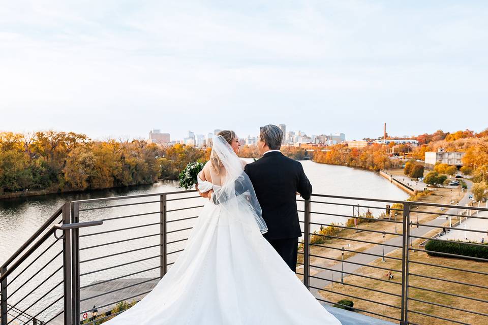 Couple looking outward at city