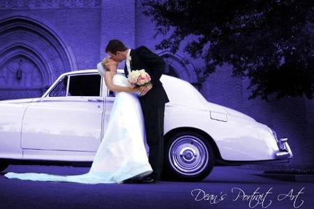 1958 White Roll Royce Silver Cloud 1 with Blue Background w couple.