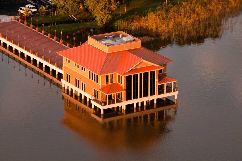 Aerial view of the Tavares Pavilion and the pier