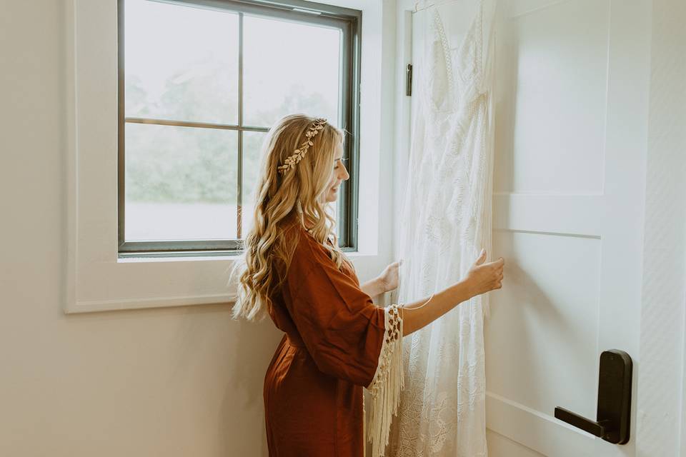 Bride Getting Ready for Dress