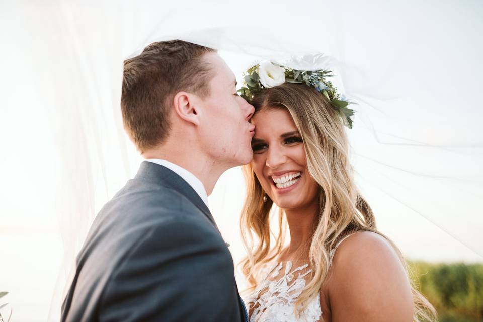 Beach Elopement Forehead Kiss