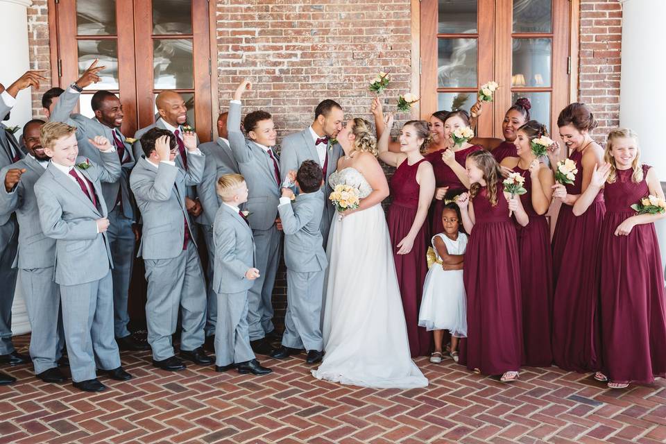 Wedding party on back porch