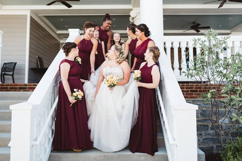 Back porch with bridesmaids