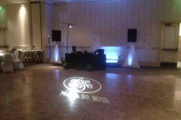 Custom Monogram on the dancefloor and up lighting