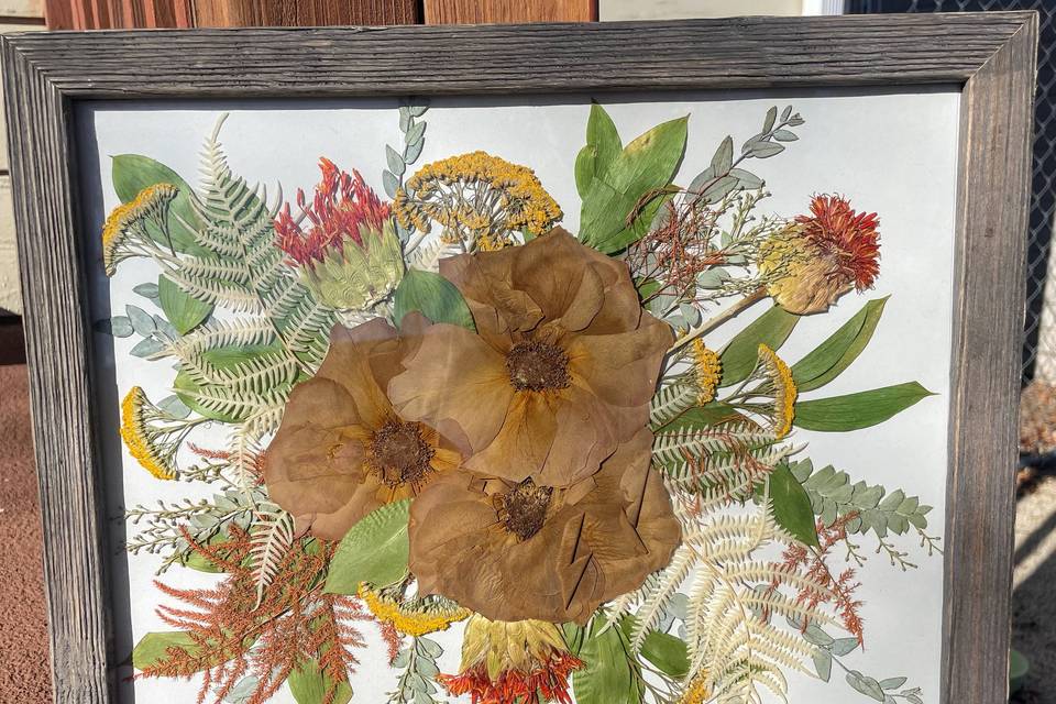 Pressed florals in wooden frame