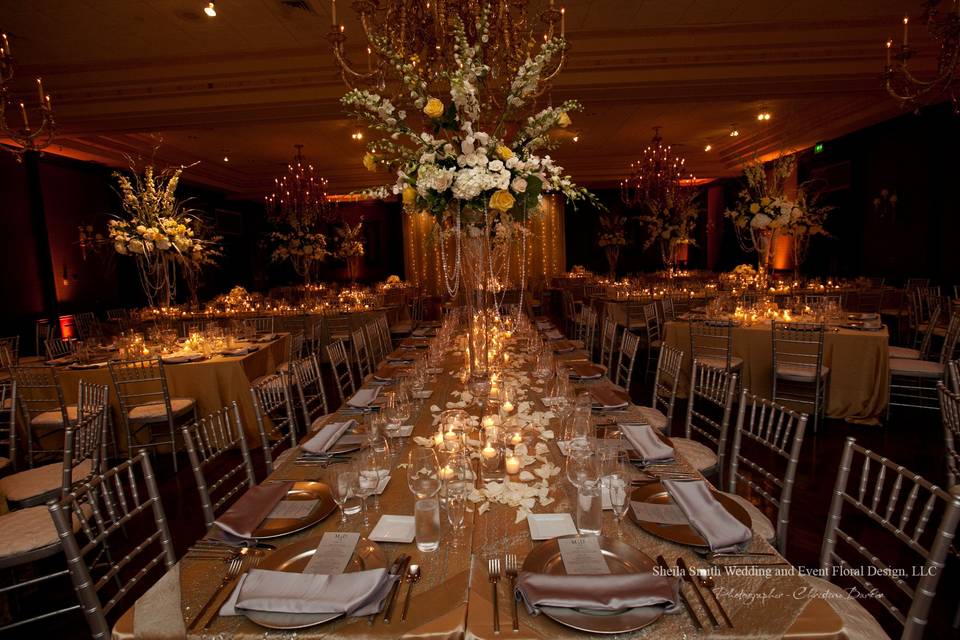 Table setting and floral centerpiece