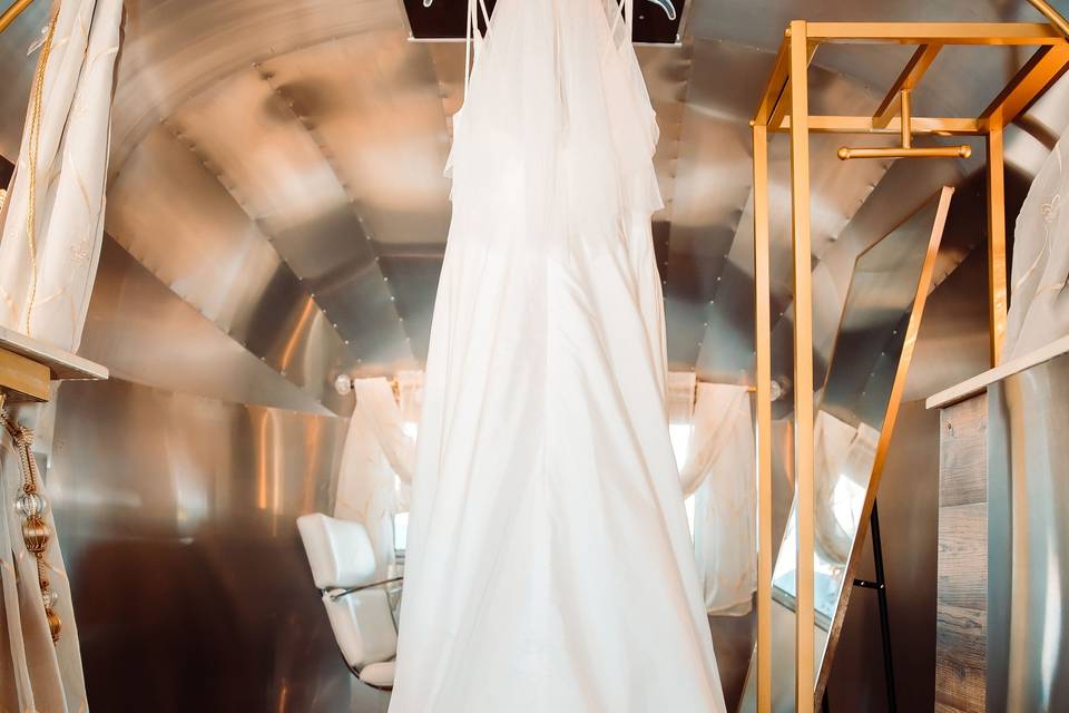 Wedding dress in Airstream