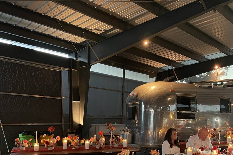 Wood tables inside pavilion