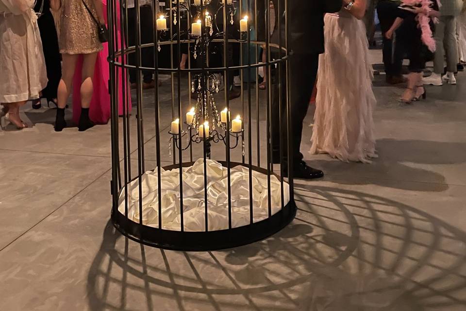 Bird cage with candleabra