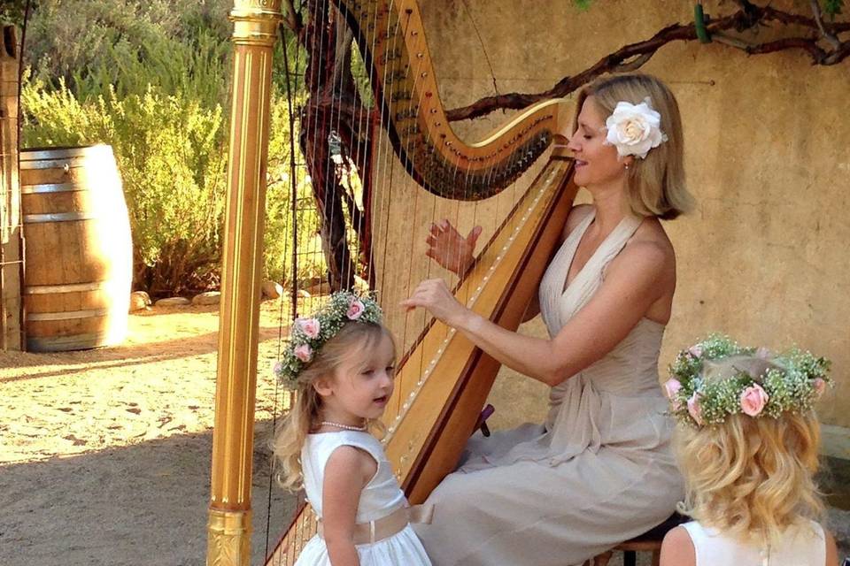 Harp music enchants a late summer wedding at Sunstone Winery.