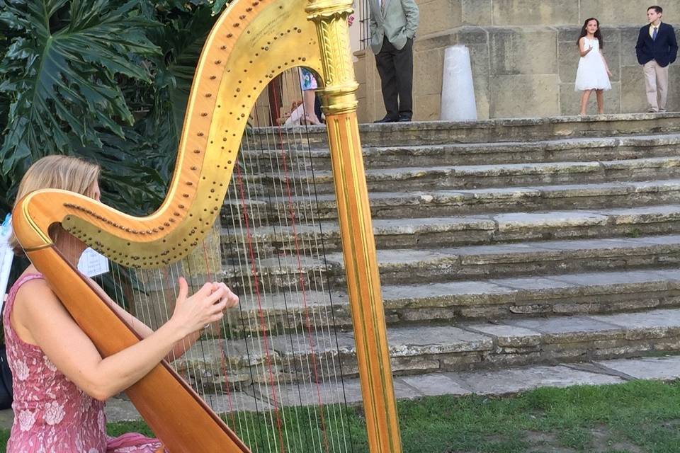 The Sunken Gardens at the Santa Barbara Courthouse are perfect all year round for harp music at a wedding ceremony.