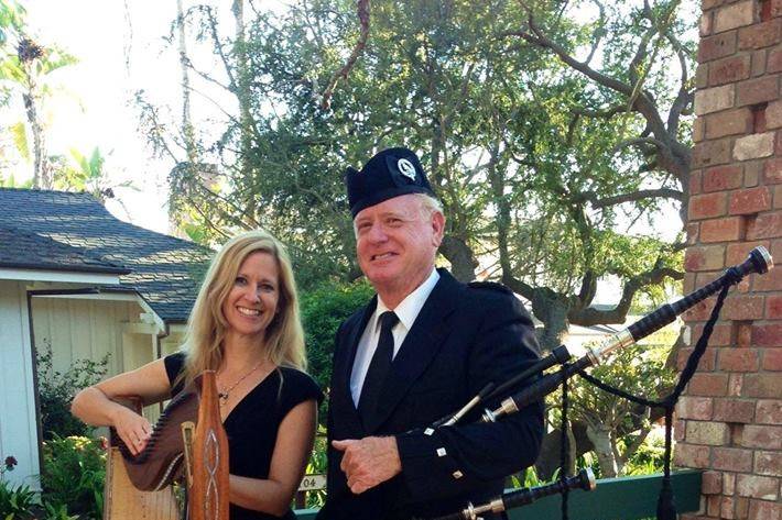 A traditional Scottish wedding, complete with Celtic harp and bagpiper.