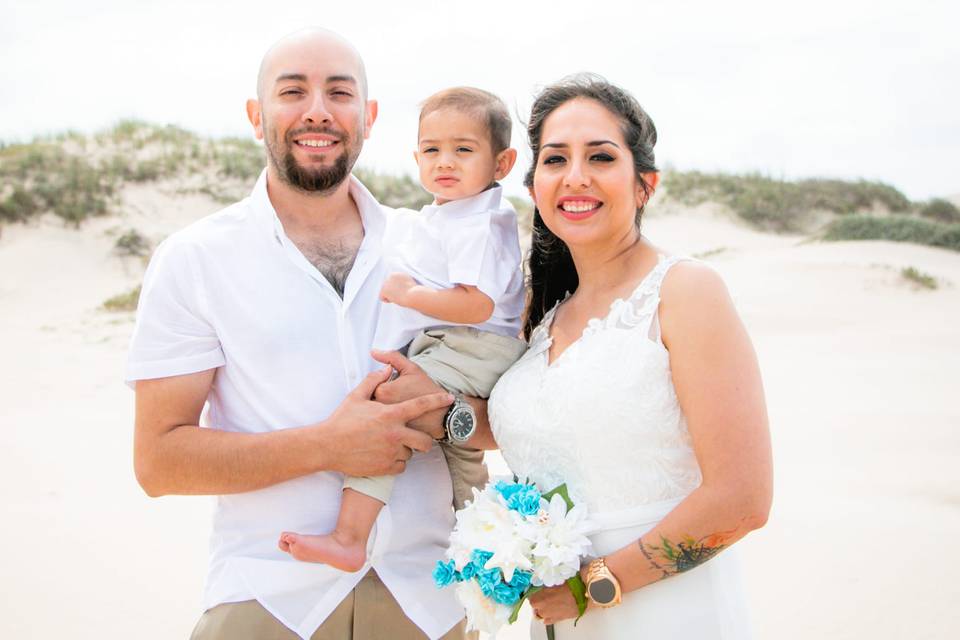 Wedding officiant and family