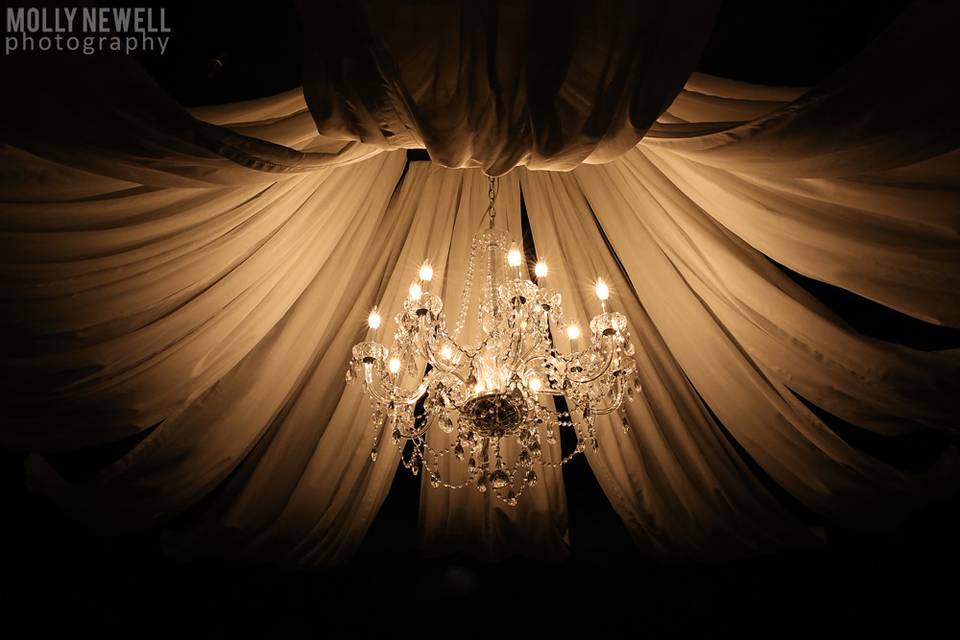 Chandelier and drapes