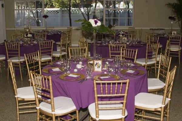 Table centerpiece and purple linen