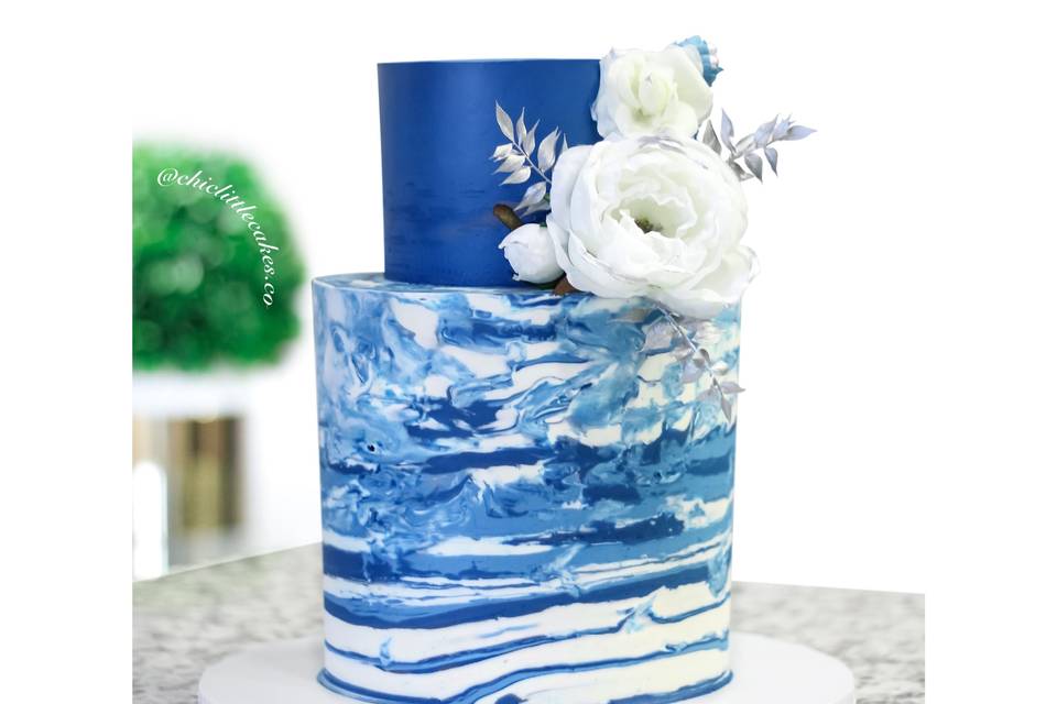 Vibrant Blues Engagement Cake
