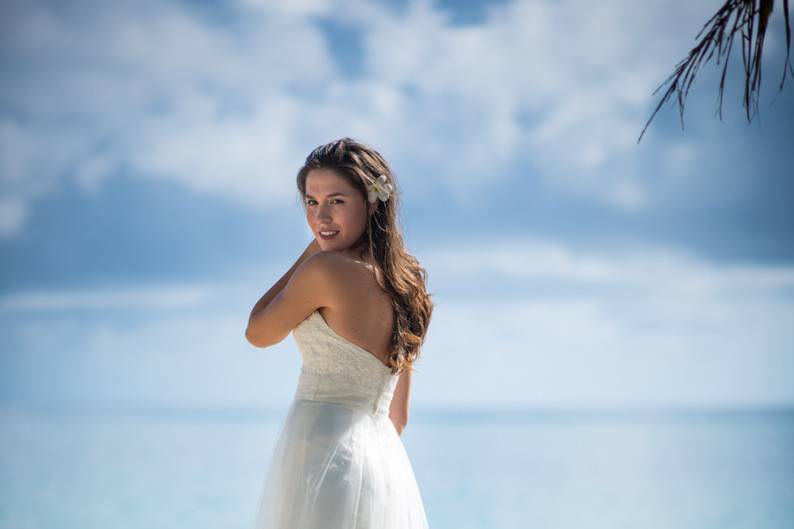Bride In Hawaii at the Beach for A destination portrait session for him