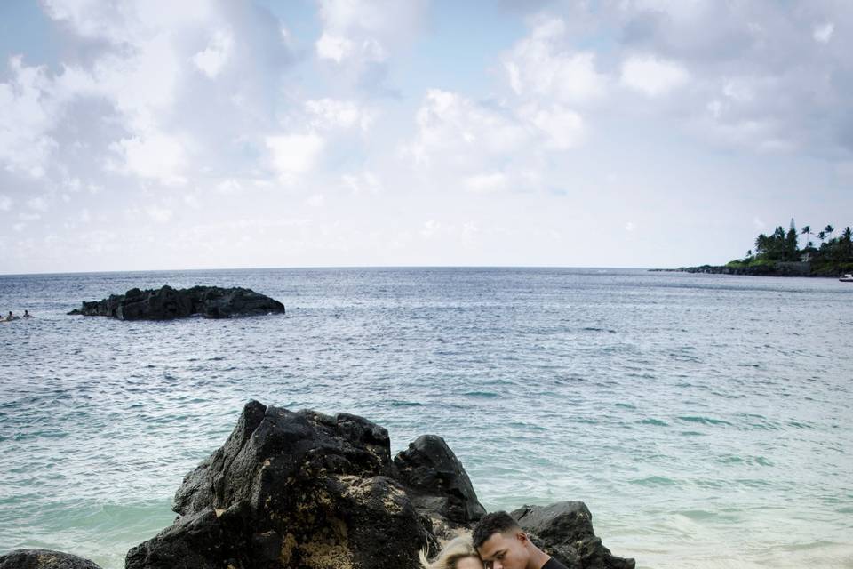 Waimea Bay Oahu Hawaii North Shore Beach Wedding Couple