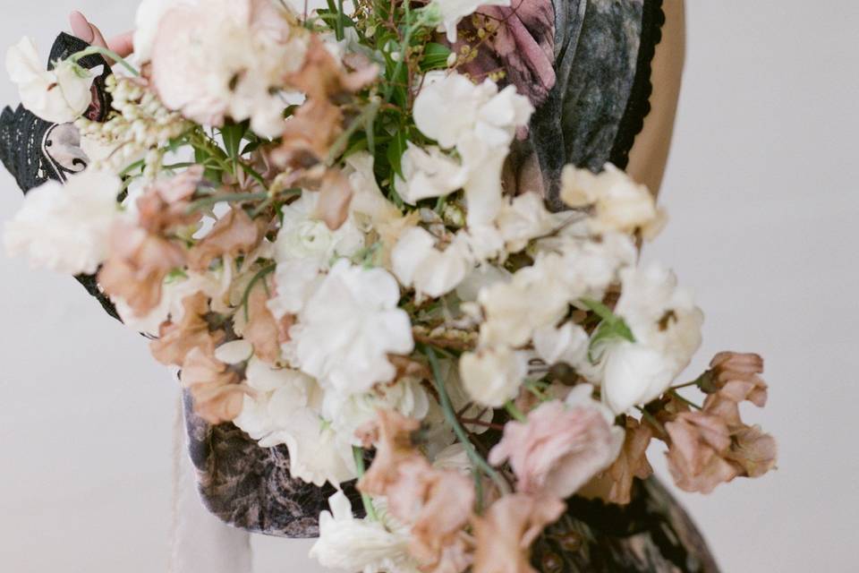 Black lace dress with bouquet