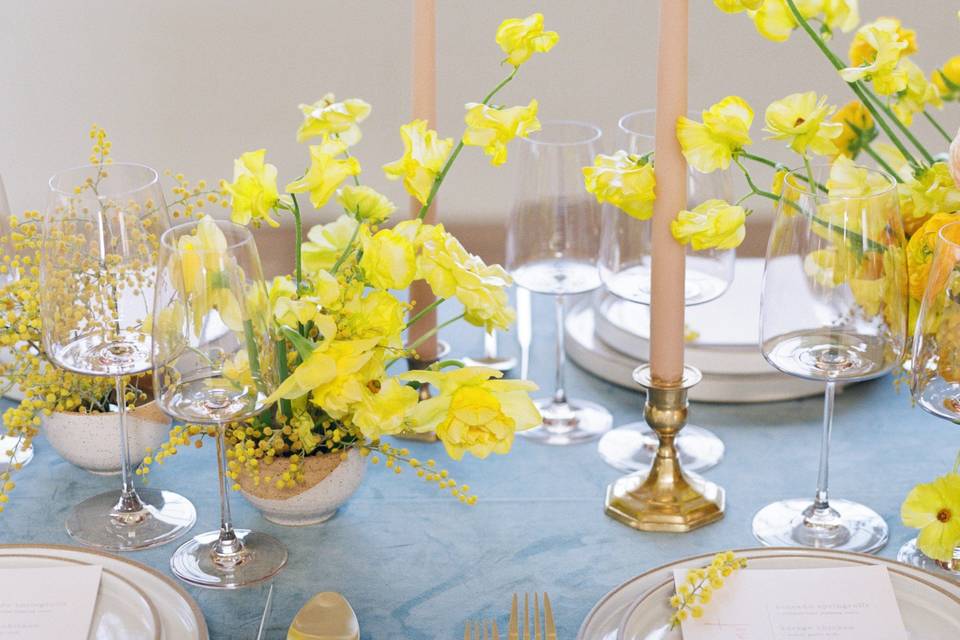 Yellow Sweet Pea Centerpiece