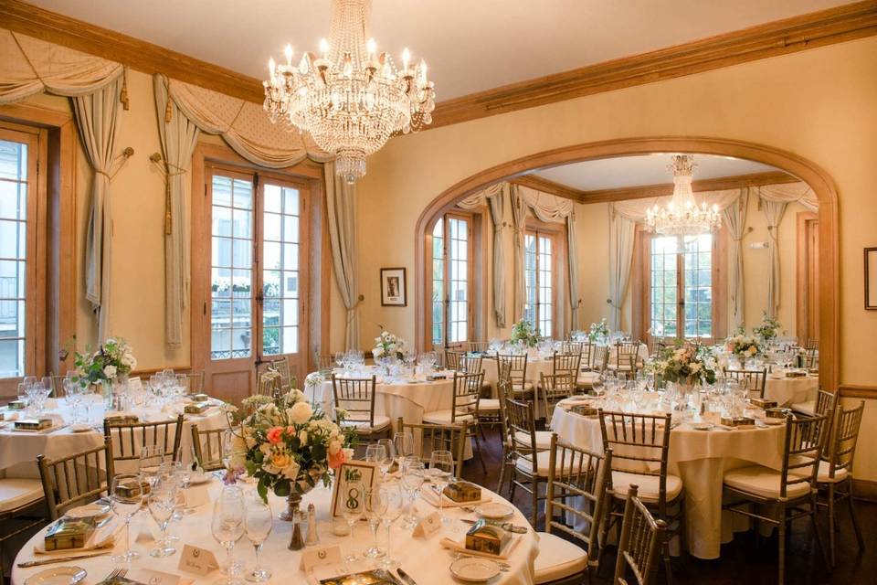 Table with floral centerpieces