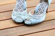 Azure Blue Wedding Shoes look pretty in the photo, but were not worn on the mountain trail or glacier...Photo taken by Shannon McGuire of Chugach Peaks Photography.