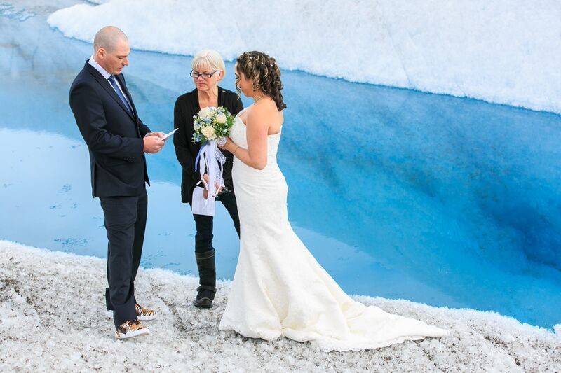 Wedding Vows next to an Azure Glacial Pool.Photo by Shannon McGuire of Chugach Peaks Photography.