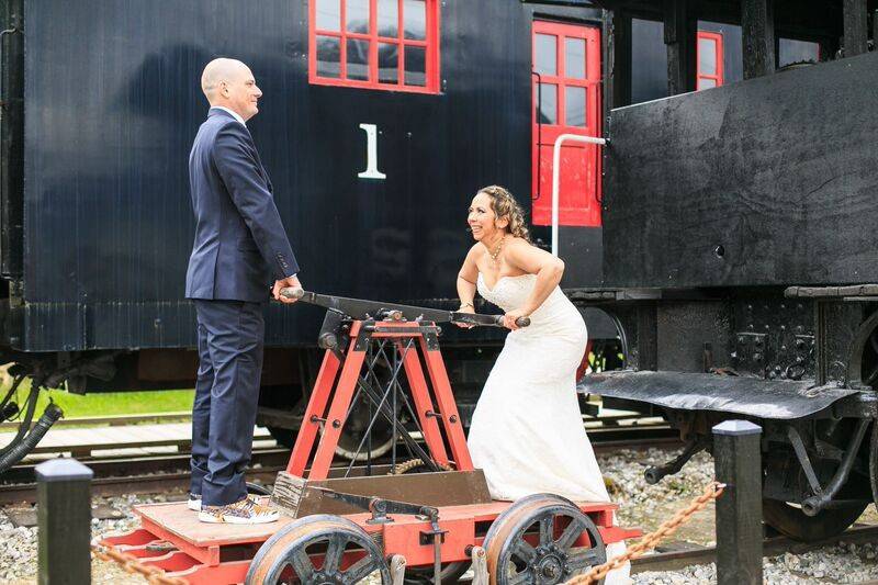 Playtime near the train.Photo by Shannon McGuire of Chugach Peaks Photography.