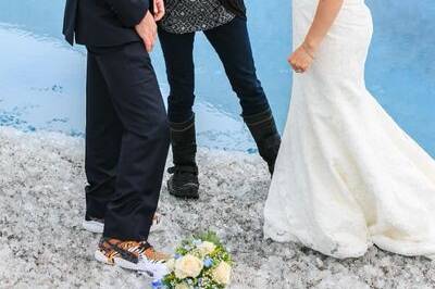 A light moment during the vows. Photo by Shannon McGuire of Chugach Peaks Photography.