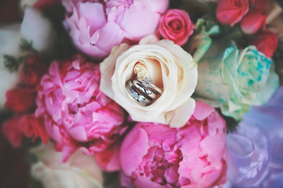 Rings in Bridal Bouquet.Photo by Elise Giordano in Skagway, Alaska