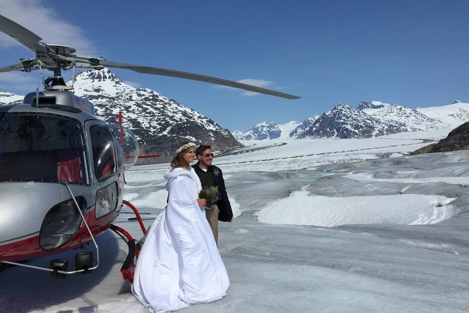 The chariot takes them home.Photo by Becky McGill Mull of Azure Alaska Weddings.